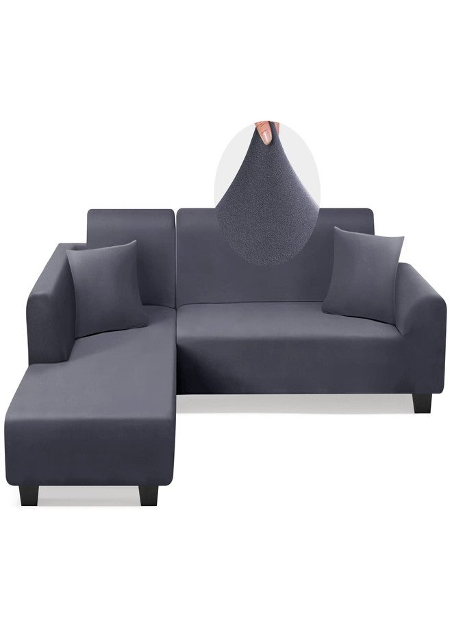 KinCam Sectional Couch Covers L Shape Sofa Covers Super Stretch 2pcs Sofa Slipcovers for 3 + 3 Seaters Sectional Chaise Slipcover with 2pcs Pillow Covers for Pets Kids, Light Grey - Image 1